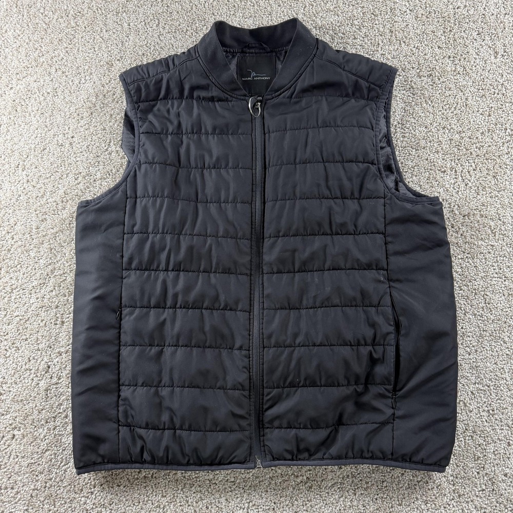 Marc Anthony Vest Mens XL Black Quilted Full Zip Insulated Lined Pockets